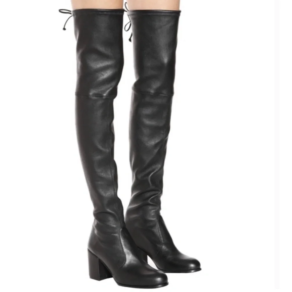 New Stuart Weitzman Tieland Over The Knee Boot Black Leather Sz 10